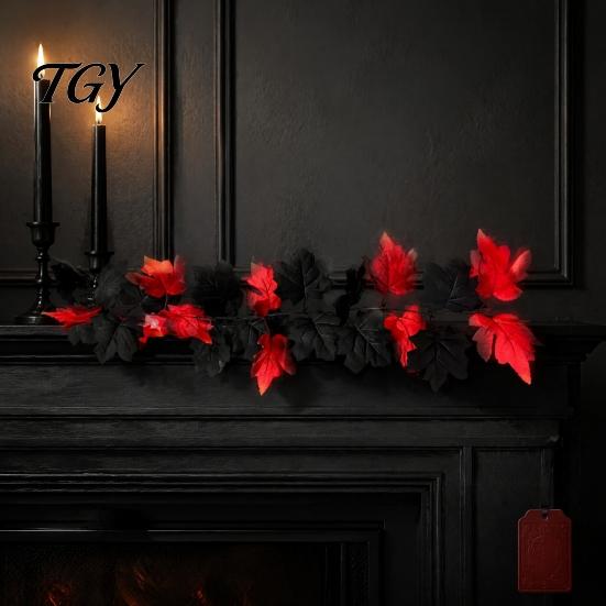 Artificial Plant Decor Fall Maple Leaf Garland, 3.3FT Bendable Autumn Foliage Vine, Theme Props for Thanksgiving Halloween Indoor Outdoor Home Mantle