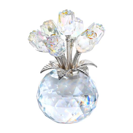Nep Kristal Rozenboeket Beeldje met Ronde Vaas Bloemen Glas Decoraties Handgemaakte Roos Bloemen Cadeaus voor Valentijnsdag Moederdag Verjaardag Jubileum