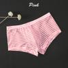 Men Sexy Bulge Pouch Underpants Striped Ultra-Thin Low-Waist Transparent Mesh Boxer Ice Silk