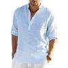 2026 Men's Linen Long Sleeve T-Shirt Loose Undershirt Solid Color Long Sleeve Cotton and Linen Shirt Men's Large Size