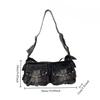 Women'S Retro Washed Denim Shoulder Bag Street Dark Personalized Rivet Messenger Bag