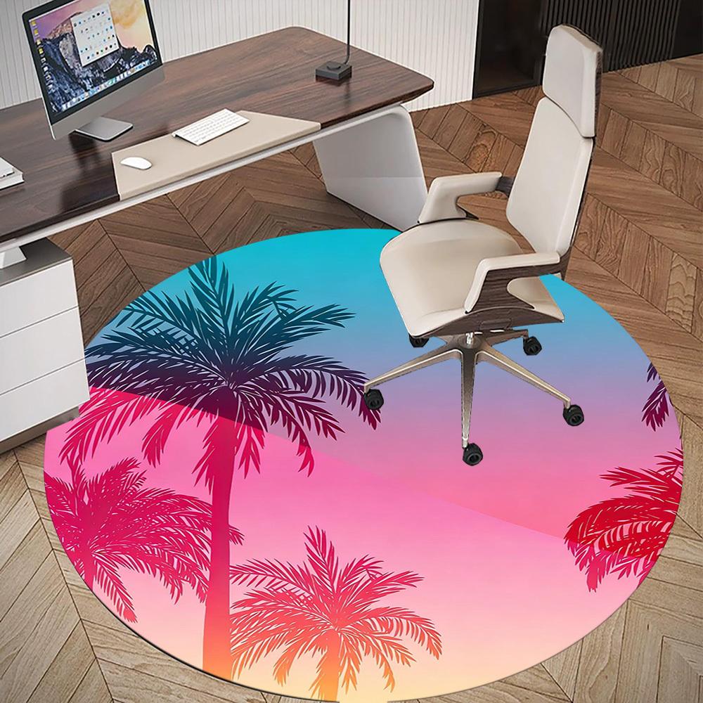 1pc palm trees sunset Round Chair mat office Area Rug - Non-Slip, Floor Mat for Office, Bedroom, and Indoor Decor p127258