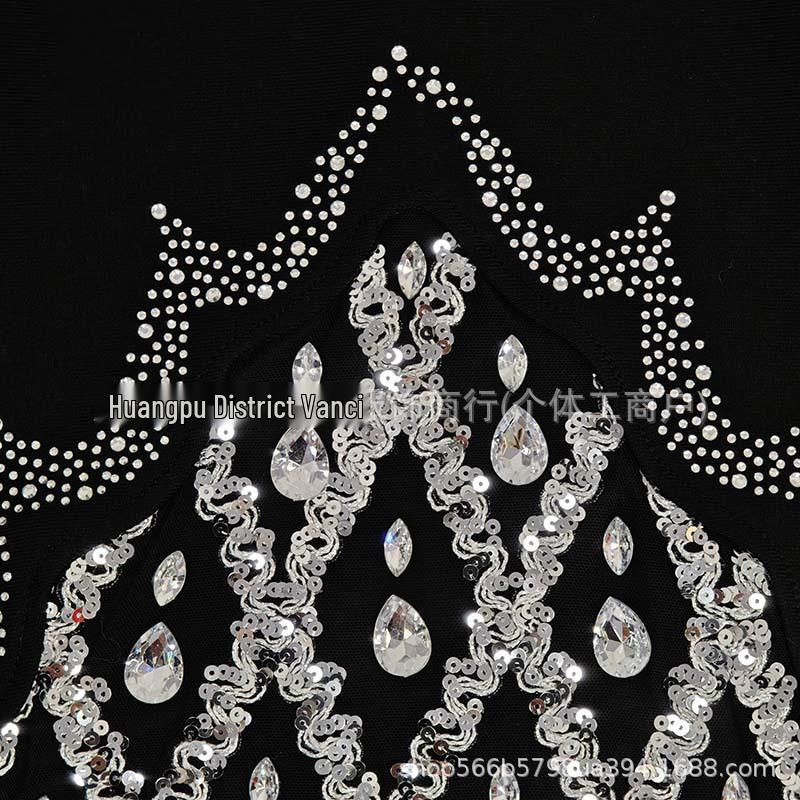 Luxurious Rhinestone Sequin Low-Cut Bandage Evening Gown for Women