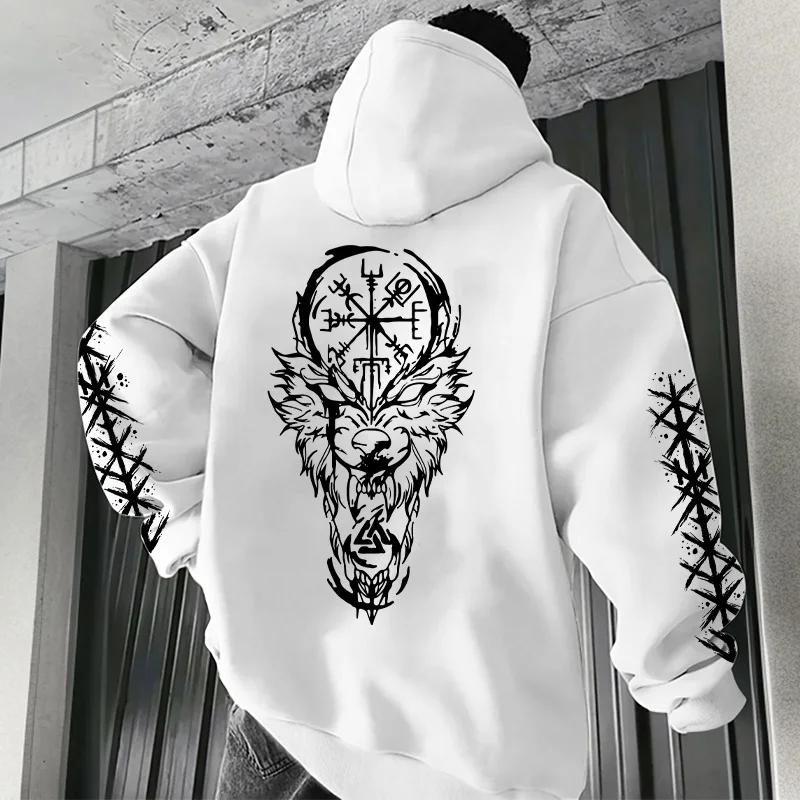 2025 Trendy Winter Autumn Casual Sporty Jogger Top Outwear Fashion Man Hoodie Mens Ancient Norse Raven Wolf Hooded Sweatshirt