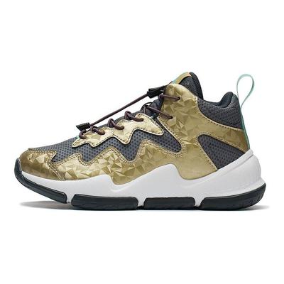 LiNing Youth  Rebound Shock Absorption Breathable Wear-Resistant Non-Slip Low-Top Basketball Shoes Kids Basketball Shoes Black Gold YKBS088-1