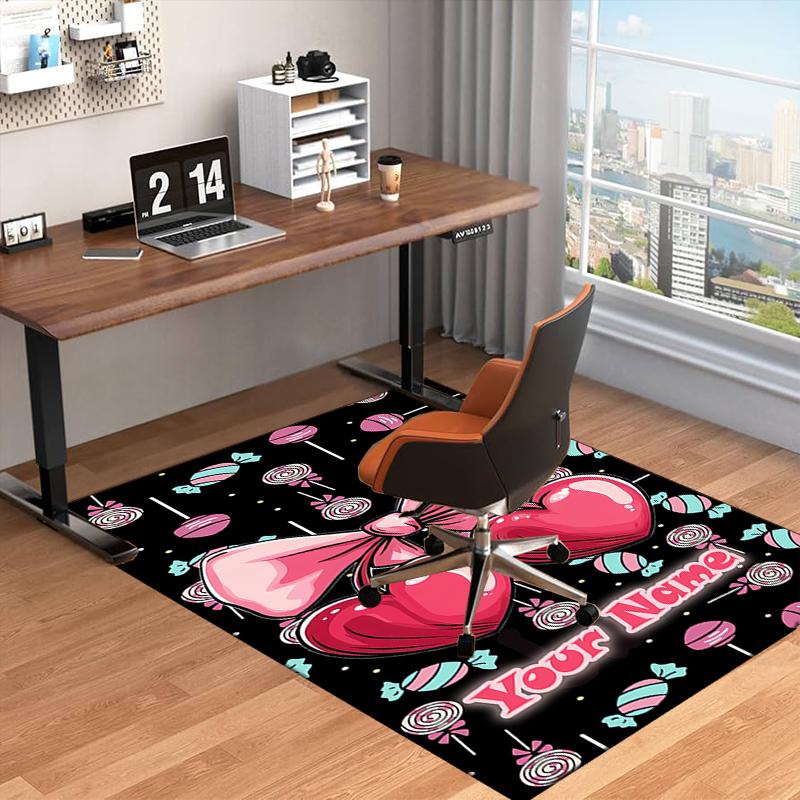 1PC Custom Name Sweet Heart Bow Theme Floor Mat Ideal for Living Room, Game Rooms, Office, Bedroom, Floor Mat Playful Design