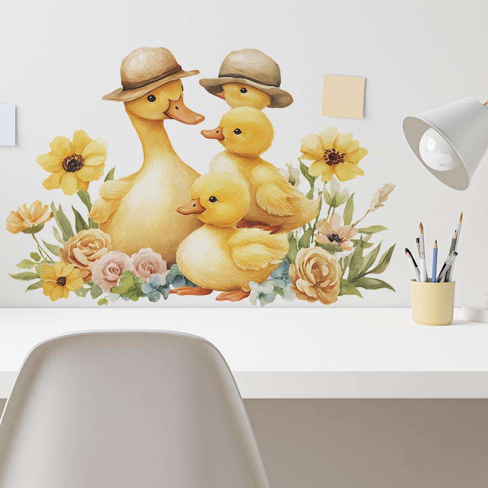 Cartoon Little Yellow Duck Flower Leaf Bedroom Living Room Home Background Beautification and Decoration Wall Stickers