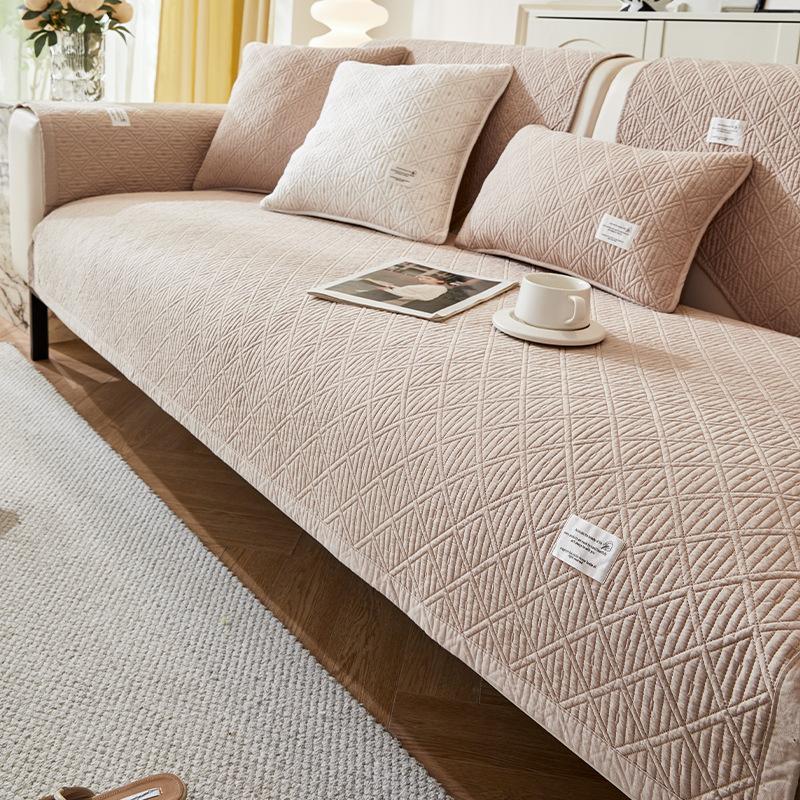 New Pure Cotton Sofa Cover Seat Cushion Plaid Striped Retro Style All-season Non-slip Sofa Cover Anti-wrinkle and Wear-resistant