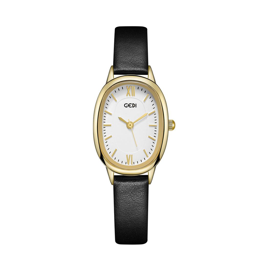 Womens Retro Oval Quartz Watch With Leather Strap For Elegant Dress
