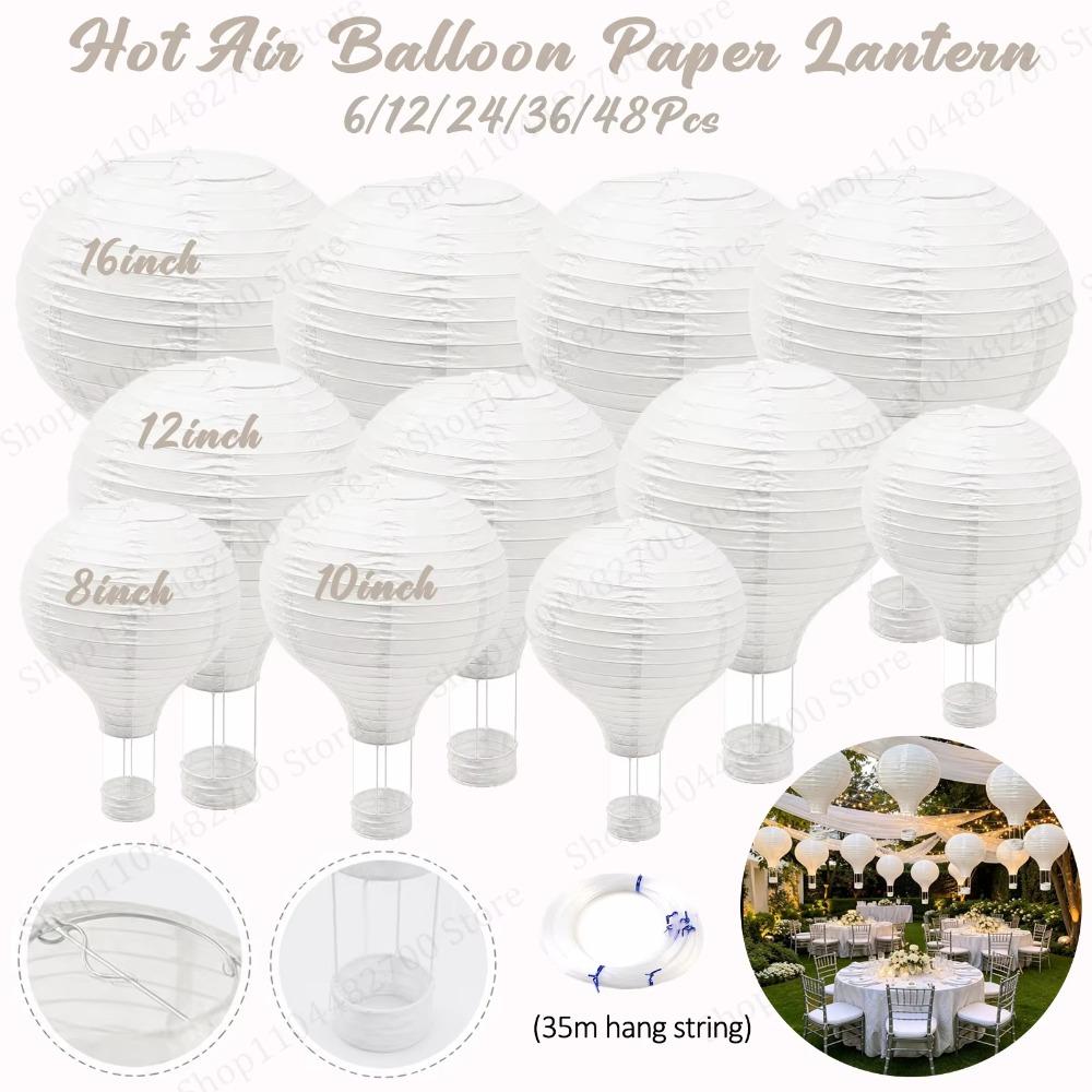 6-48Pcs Hanging Hot Air Balloon Paper Lanterns DIY Party Decorations 8-16inch White Paper Lantern for Wedding Baby Shower Party
