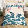 3D Japanese Wave Print Duvet Cover Set, Soft Microfiber Vintage Ukiyo-e Bedding Set With Pillowcases