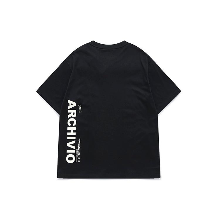 New FILA Drop Shoulder Sleeve T-Shirt Men's Jet Black F11M219105FBK