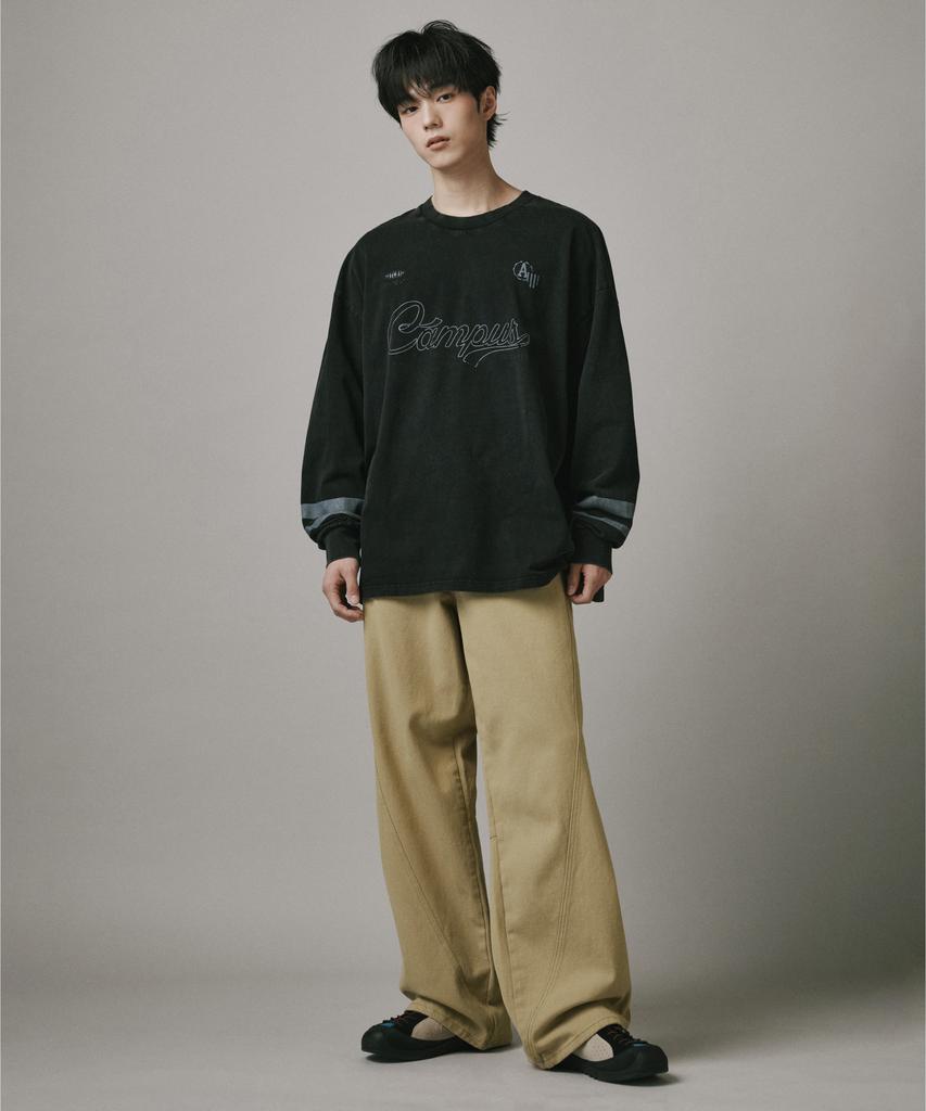 Beodeonteu Cut-Out Layered Cargo Wide Cotton Pants [Beige]