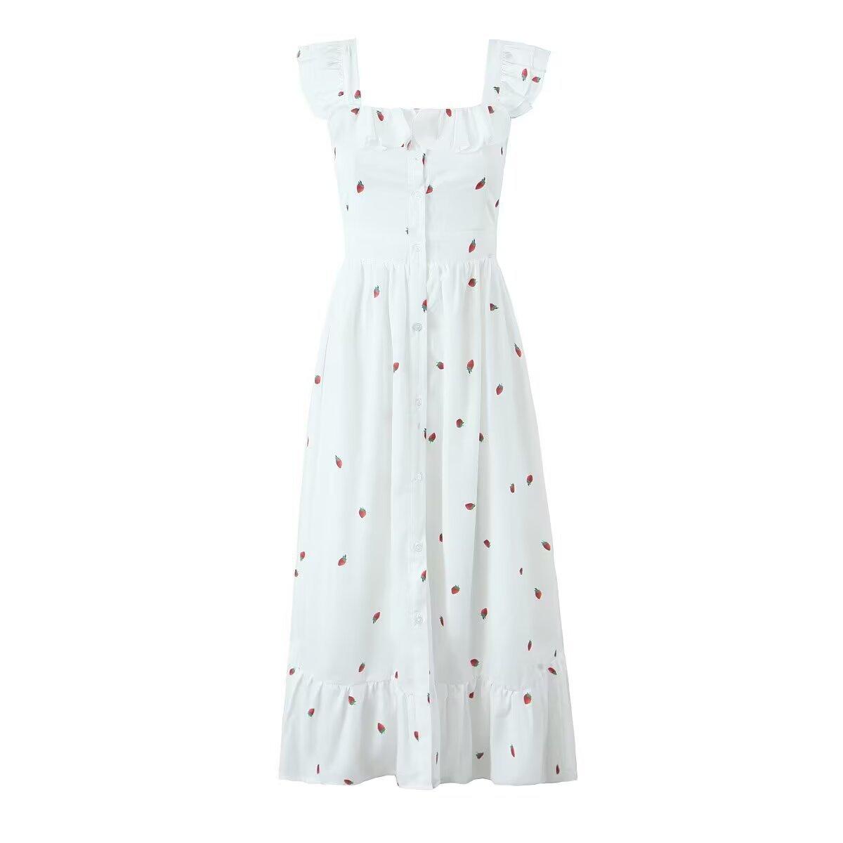 European and American style new women s fashionable French cardigan with buttons and strawberry spaghetti strap dress S белый