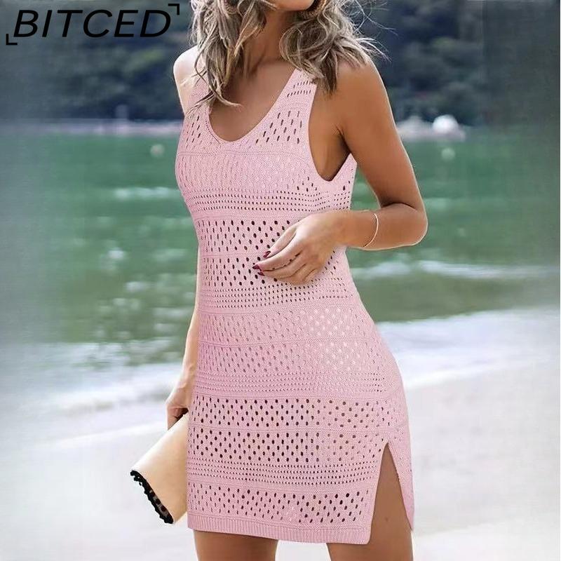 BITCED Women's Swimwear Cover-Up Summer Sleeveless Tank Top Sun Protection Knit Lace-Up Swimsuit Beach Dress