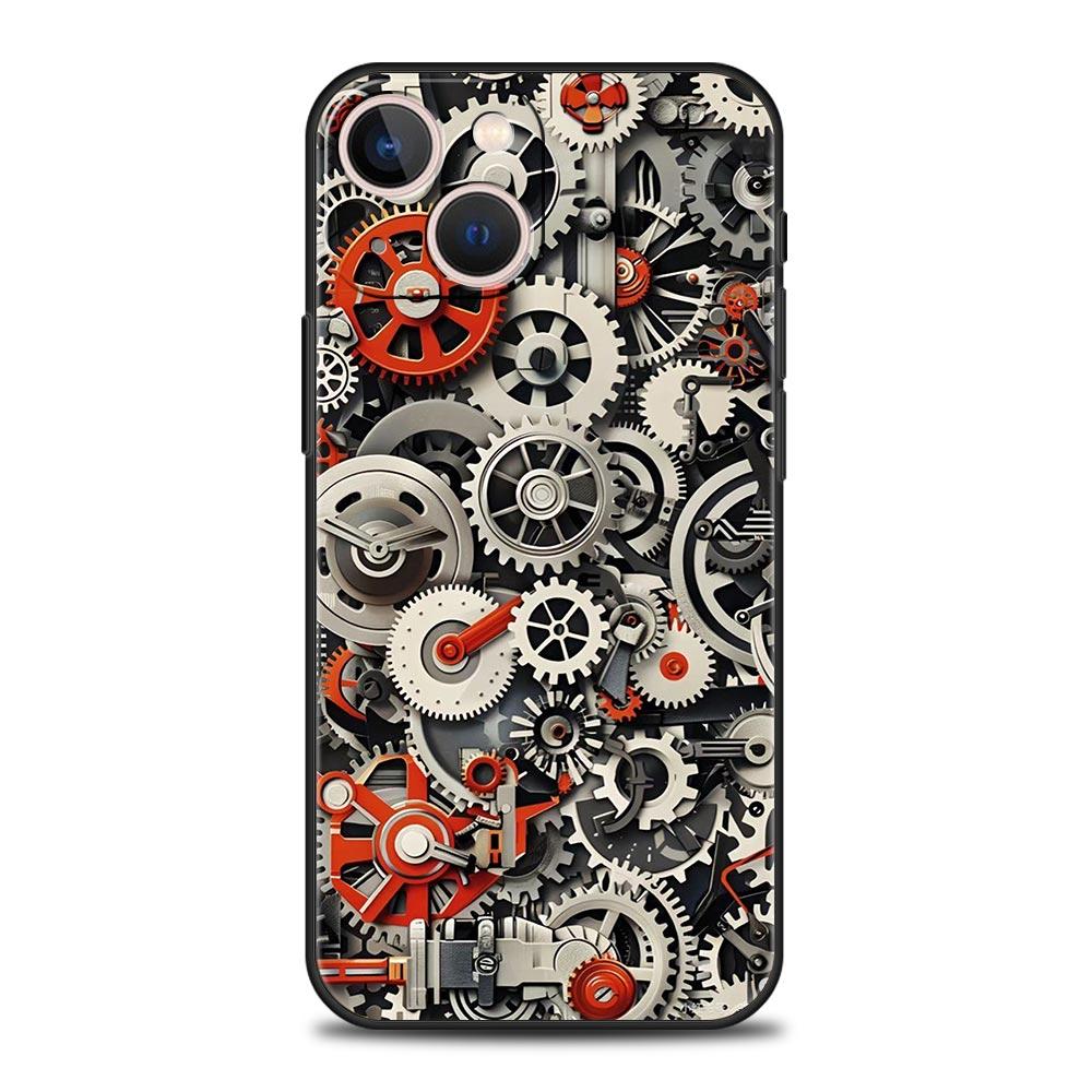 

Mechanical Gear Pattern Phone Case Cover for iPhone 17 16 15 14 13 12 11 Pro Max 17 Air Plus Shockproof Soft TPU Shell Funda Bag iPhone 17 Pro