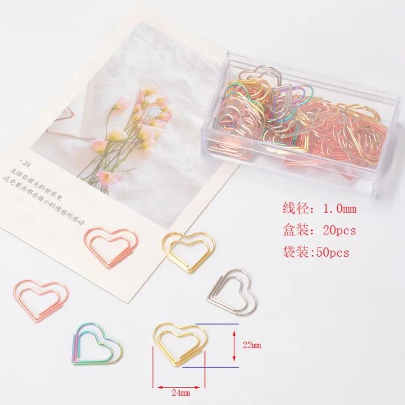 50Pcs/pack Hearts Metal Clips Mini Papers Binder Clip Bookmark Book Binding Notebook Decor Stationery School Binding Supplies