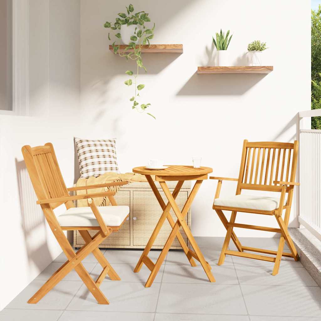 Folding Chair with Cushion 2 pcs Brown Solid Acacia Wood