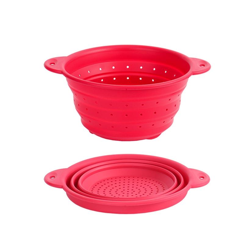 Folding Silicone Drain Basket Fruit Vegetable Washing Basket Foldable Strainer Colander Collapsible Drainer Kitchen