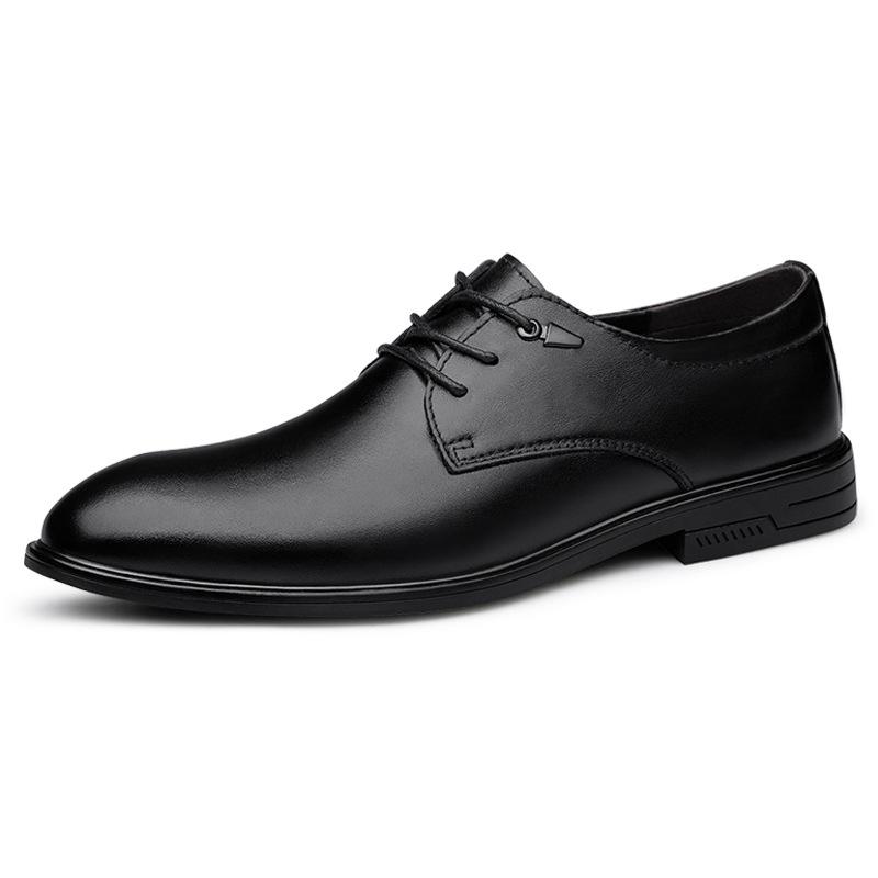 Men's Shoes 2025 Summer New Men's Low-heeled Business Reception Dress Leather Shoes Low-top Plaid Pointed Gentleman Tide Shoes