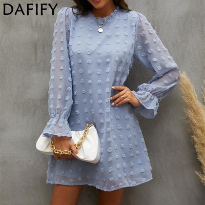 Damenmode Sommer Frühling Polka Dot Print Langarm O-Ausschnitt Freizeitkleider