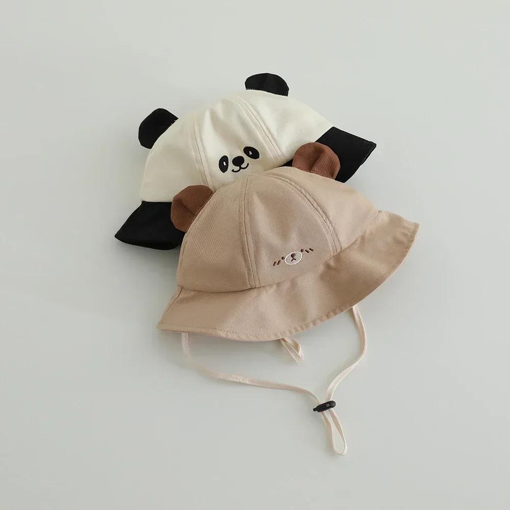 New Panama Summer Children Bucket Hat for Boys Girls Cotton Cute Bear Toddler Sun Cap Baby Beach Sun Hat Kids UV Protection Cap