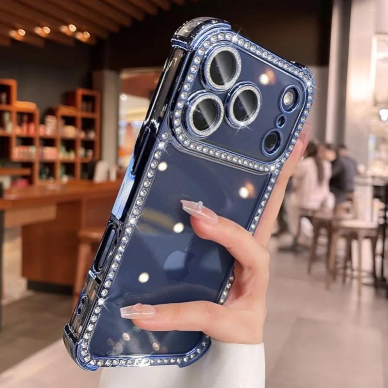 Custodia Bumper con Protezione Fotocamera in Diamante Bling Per Per Iphone 17 16 1 14 13 17Pro Max Airbag Anti-urto Trasparente Morbida