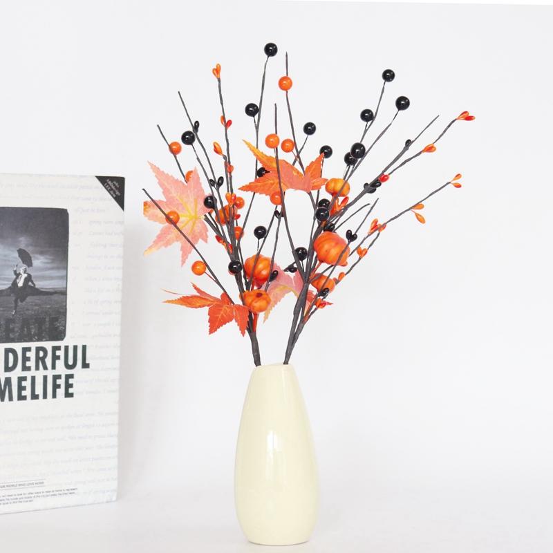 Thanksgiving Harvest Decoration Accessories Artificial Maple Leaf  Berry Stems Fake Flower Plants Centerpieces For Tables