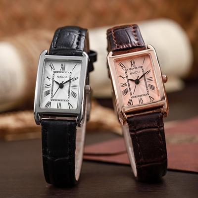 Elegant Rectangular Women's Leather Strap Quartz Watch - Versatile High-End Fashion for Students