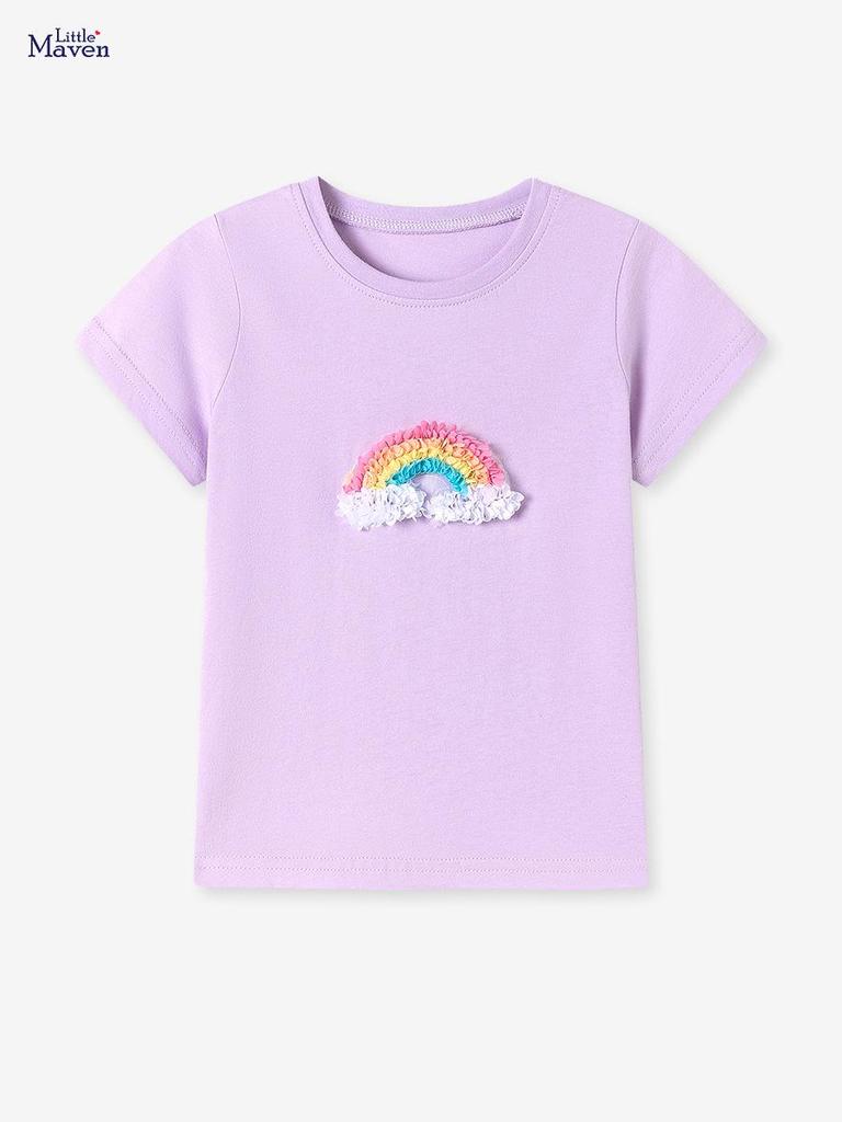 Little Maven Girls' Cute Summer Short-Sleeve T-Shirt - 100% Cotton, Breathable, Sweet Design