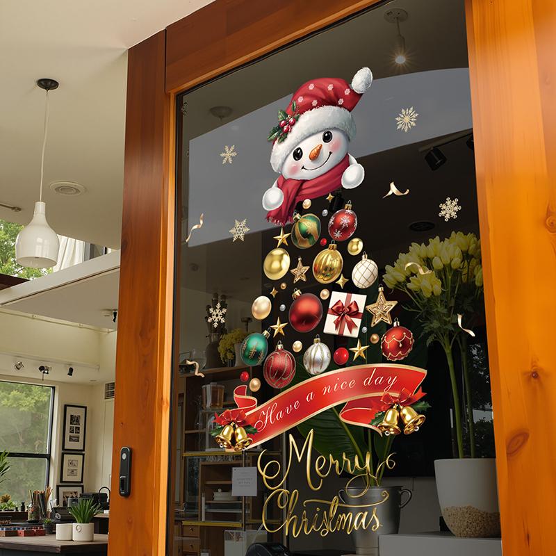 Adesivi per Vetrine Capodanno 2025 Decorazione Natalizia Babbo Natale Pupazzo di Neve Adesivo Albero di Natale Decorazione Vetro Decalcomania Regalo di Natale
