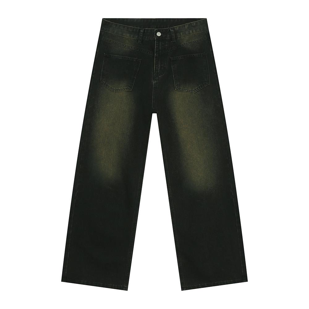 Men's Clothing | Niche Personality Design Reverse Wearing Old Retro Wide Leg Straight Washed Jeans Tide