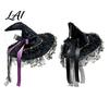 Halloween Night Decorations Witch Hat for Women Lace Wizard with Ribbon Bow Black Party Mesh Veil Costume Accessory Adults Fancy Dress Cosplay