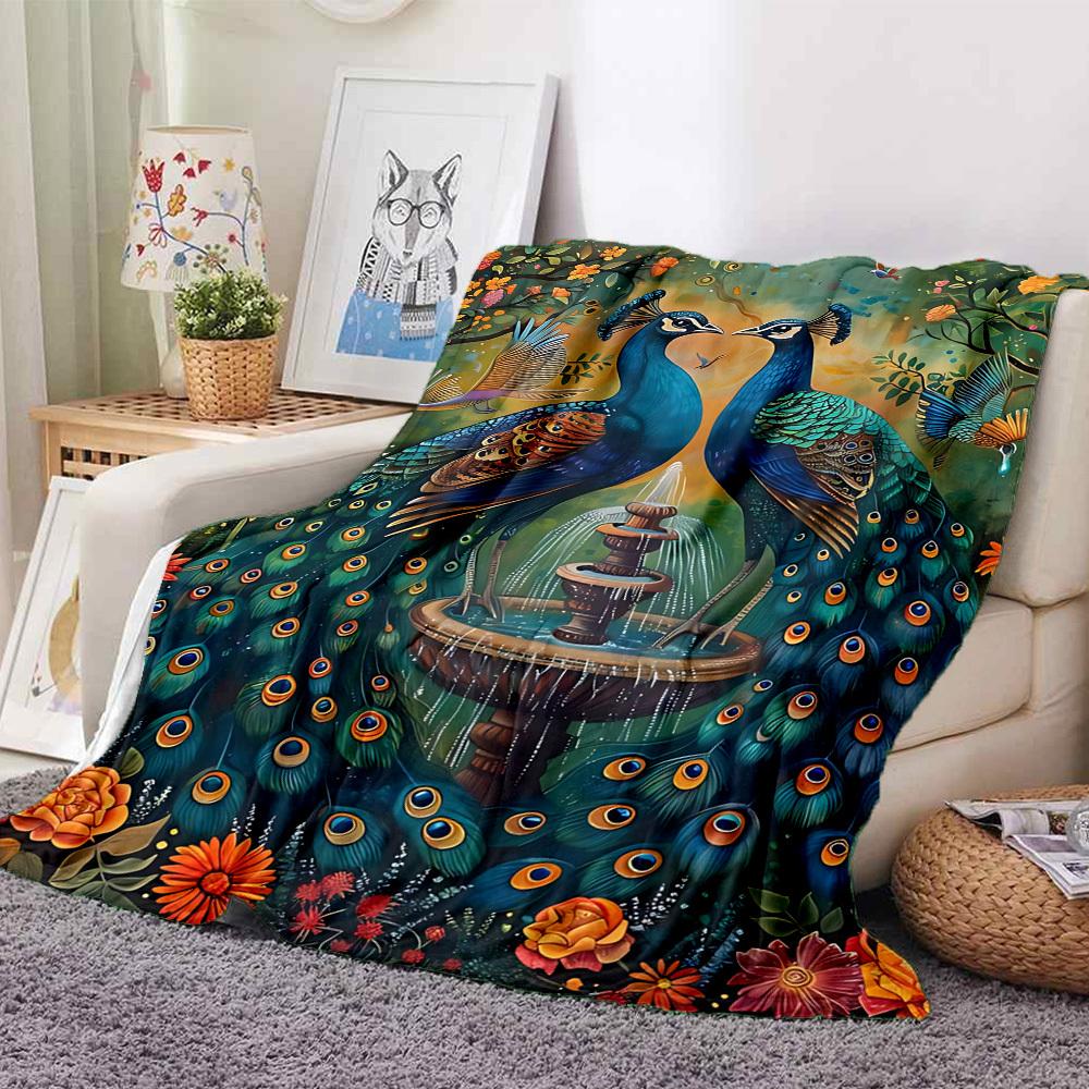 1PC Peacock Garden Fountain Blanket, Throw For Sofa, Bed, Travel, Printing Blanket With Soft And Warm Fabric yy250918161