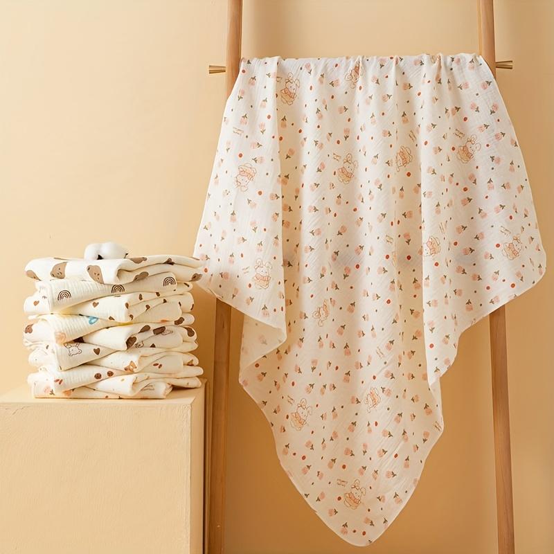 3pcs Soft Double-Layer Muslin Swaddle Blankets for Newborns - Breathable, Lightweight Cotton Wraps with Cute Bear & Moon Print