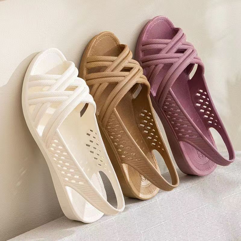Summer Women's Slip-On Hollow Out Sandals Soft Sole Non Slip Wedges Fish Mouth Sandals Outdoor  Beach Sandals Mom Sandals