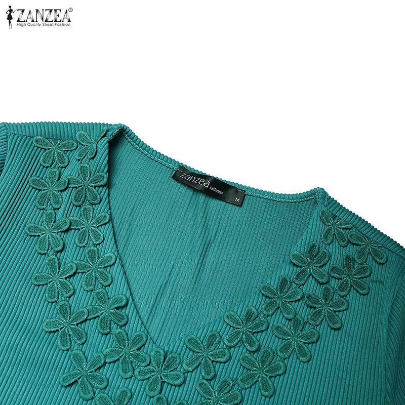ZANZEA Abito Elegante da Donna Casual con Ricami e Inserti, Scollo a V, Manica 3/4