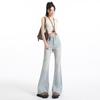 Light-colored design sense jacquard slightly pulled jeans women's summer new high-waisted loose and thin flared pants