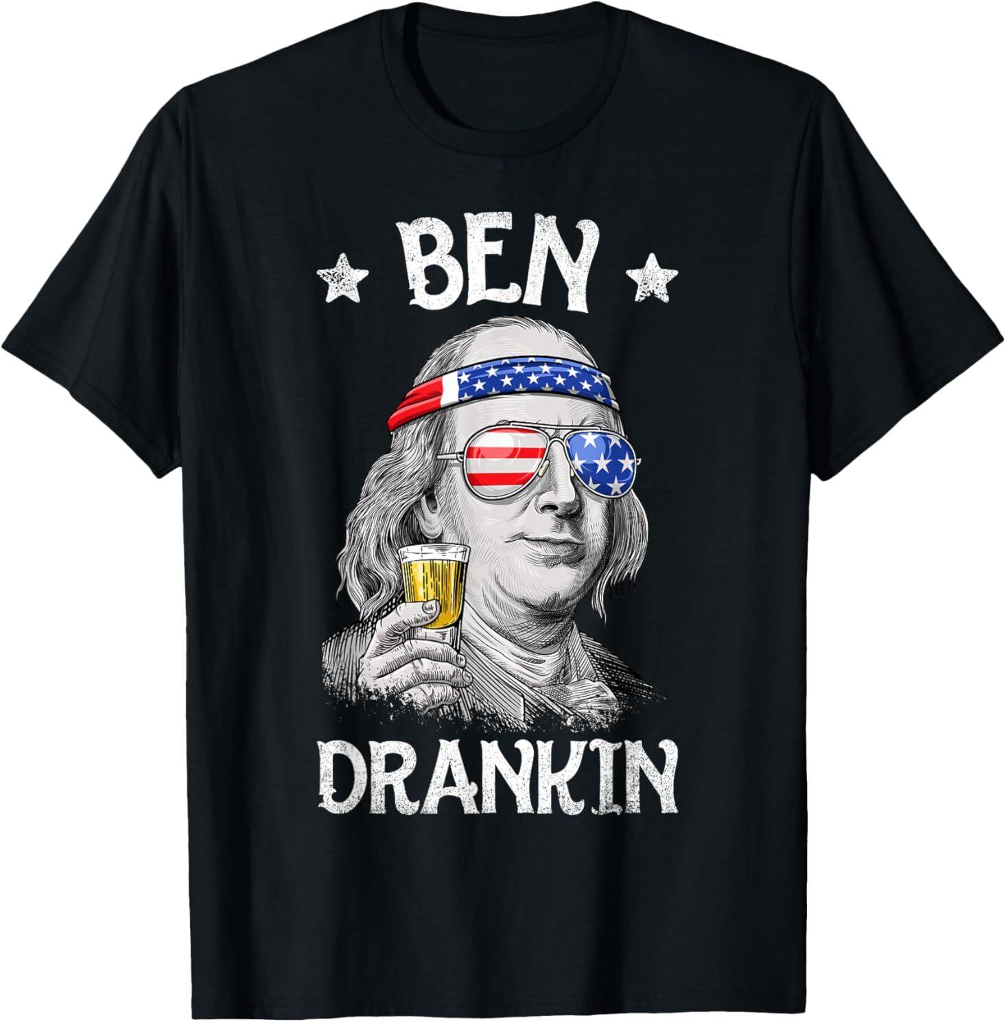 Ben Drankin 4th of July Benjamin Franklin Men Women USA Flag T-Shirt Mens Womens Tees Top L