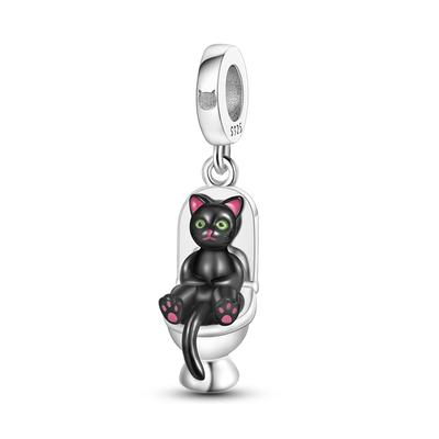 Copper Black Animals Pet Toilet Little Black Cat Dangle Fit Charms Copperoriginal Bracelet For Jewelry Making