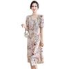 Chiffon V-neck Printed Dress for Women 2025 - Elegant Two-Piece Style for Middle-aged and Elderly Summer Fashion