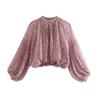 2026 Womens Long Sleeve Printed Bubble Shirt Loose Fit Stand Collar Streetwear Top