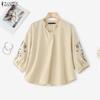 ZANZEA Women Casual V-Neck Floral Print Splice 3/4 Sleeve Blouse