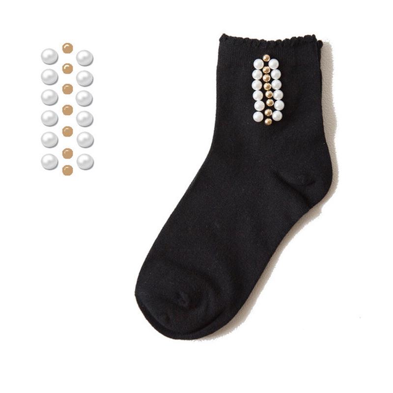 Rerto Pearl Socks Women Elastic Cotton Handmade Meias Creative Socks