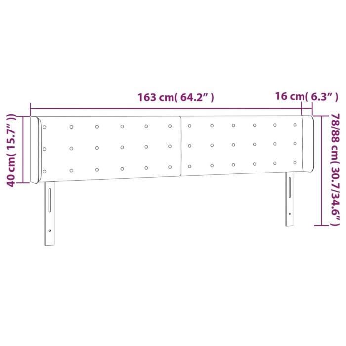 3123678 vidaXL Tête de lit à LED Noir 163x16x78-88 cm Tissu