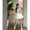 Sweet little fly sleeve floral dress women's summer sweet spice girl lace edge princess cake dress waist fluffy dress