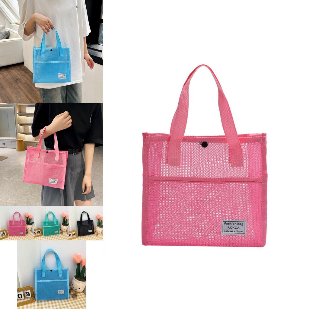 Stylish Korean Transparent Mesh Casual Beach Bag Large Capacity Tote Handbag