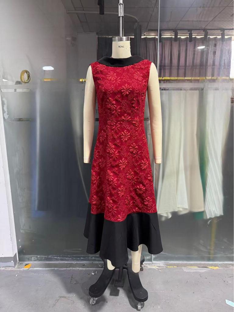 Elegant French-Inspired Red Long Dress