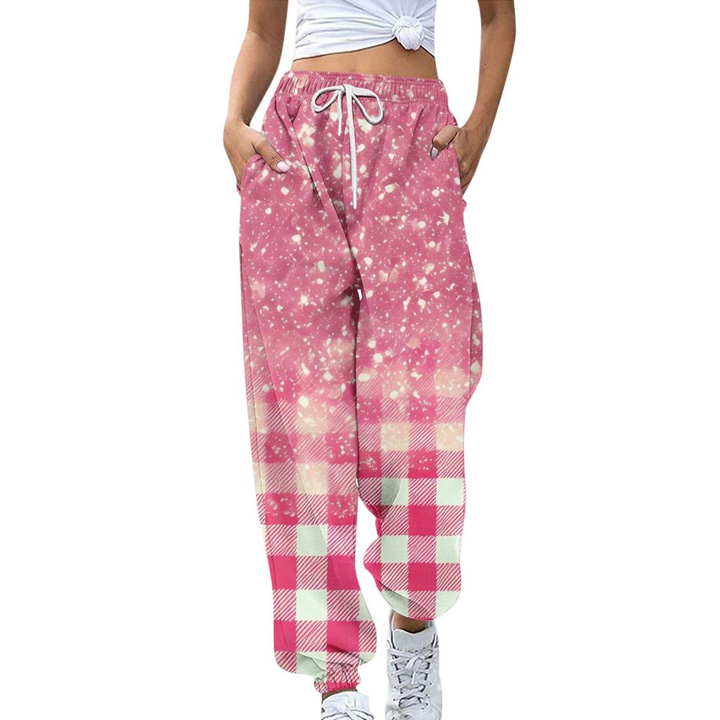 Women's Sports Pants With Pockets Fashion Floral Print Elastic Waist Pants Casual Sweatpants Pants