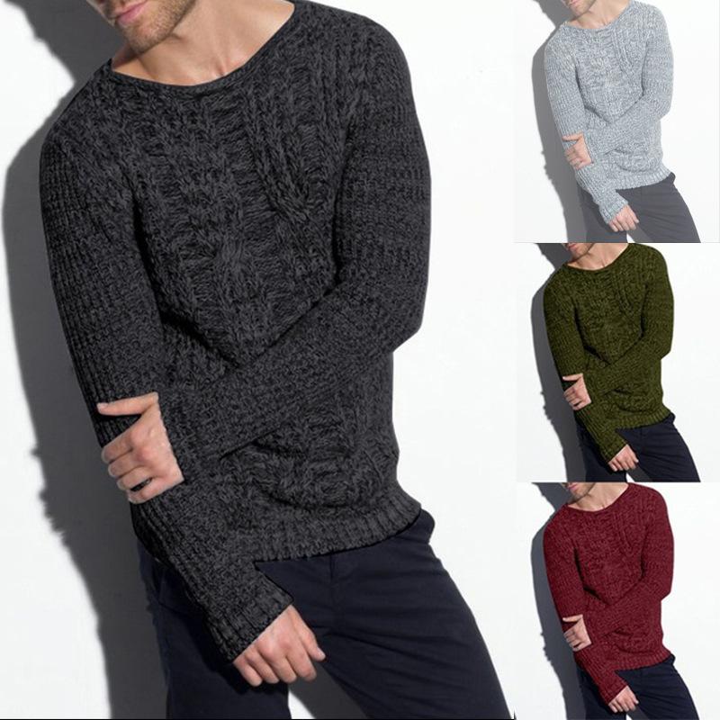 Men S Solid Color Crew Neck Long Sleeve Knit Sweater